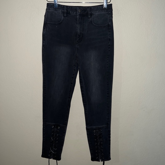 American Eagle Outfitters Highest Rise Jegging Jeans Lace up Black Size 6 - Picture 3 of 16